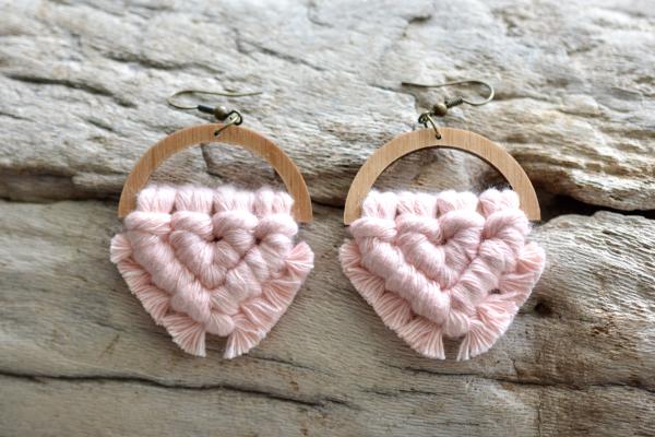 Rose Wooden Macrame Earrings