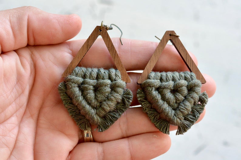 Army Green Macrame Earrings picture