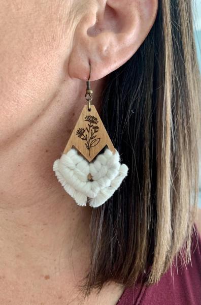 Natural Floral Macrame Wooden Earrings picture