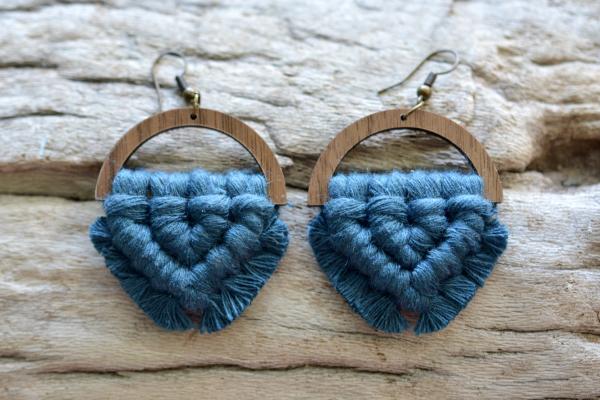 Peacock Wooden Macrame Earrings picture