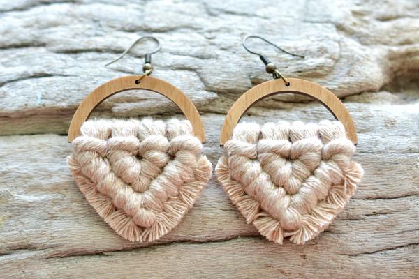 Champagne Blush Wooden Macrame Earrings picture