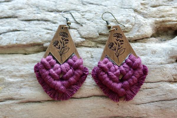 Boysenberry Floral Macrame Earrings