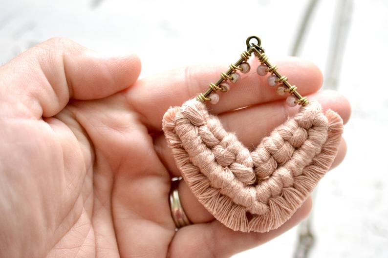 Antique Peach Beaded Macrame Necklace picture