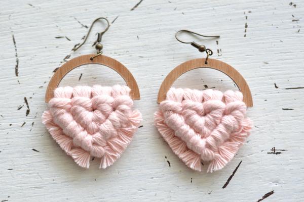 Rose Wooden Macrame Earrings picture