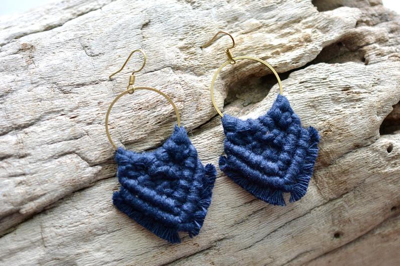 Navy Blue Macrame Earrings picture