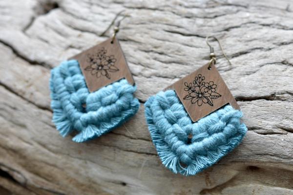 Teal Floral Macrame Earrings picture