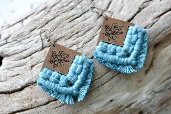 Teal Floral Macrame Earrings picture