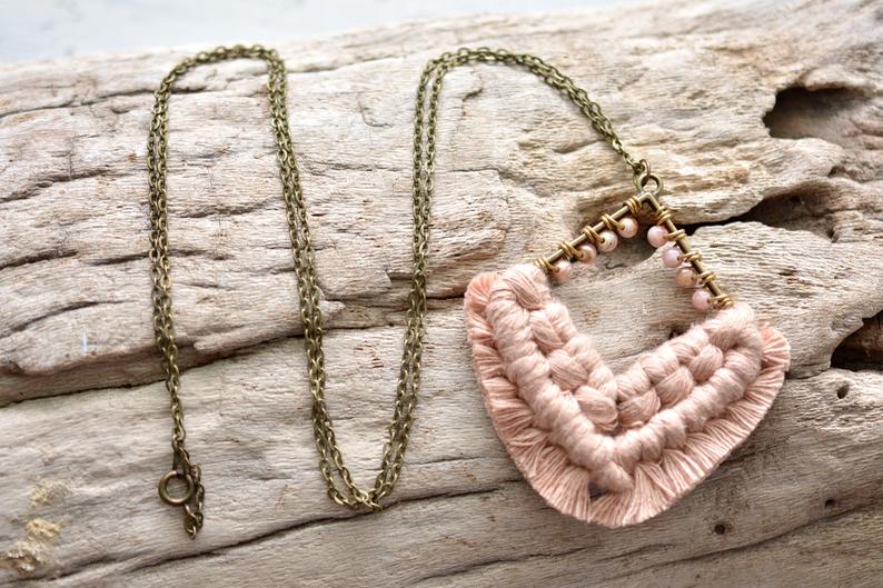Antique Peach Beaded Macrame Necklace picture