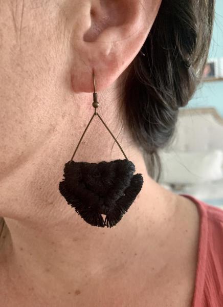 Black Triangle Macrame Earrings picture