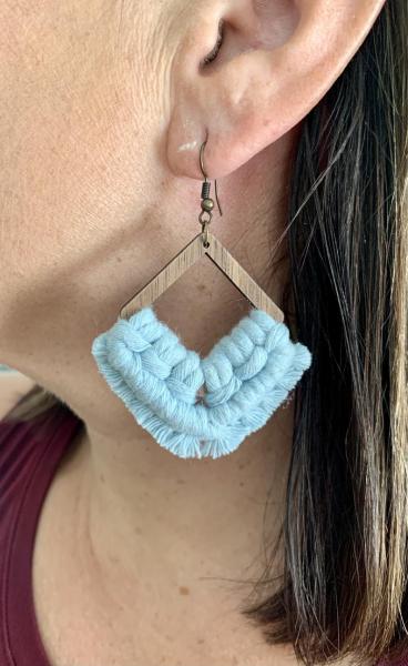 Light Blue Wooden Macrame Earrings picture