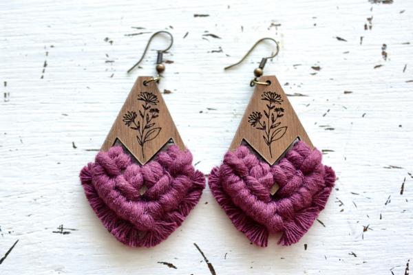 Boysenberry Floral Macrame Earrings picture