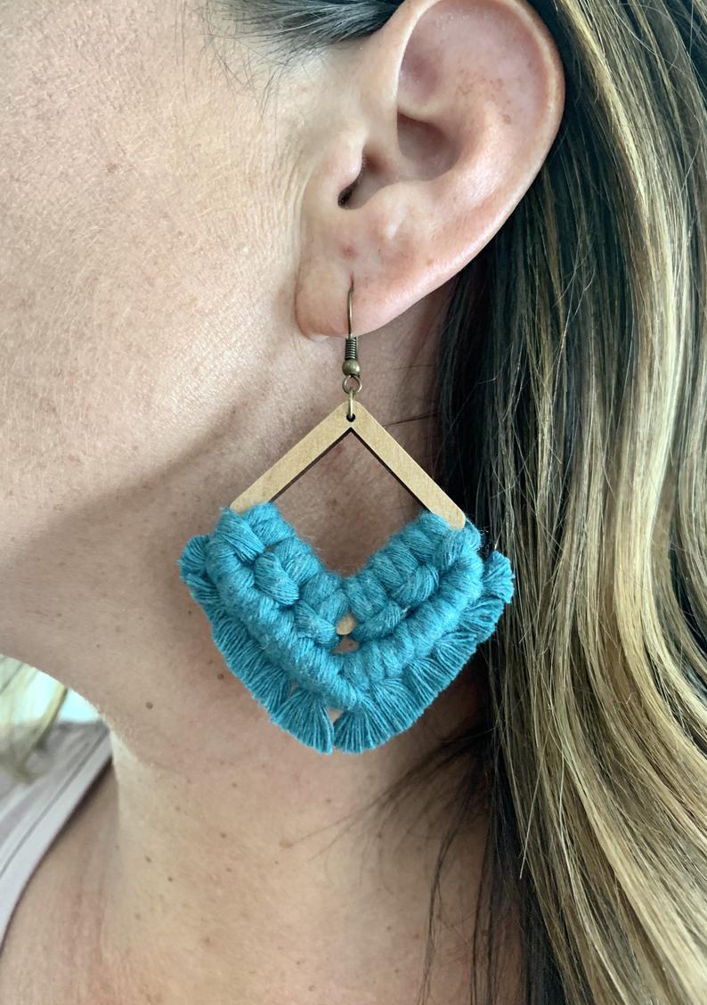 Teal Macrame Earrings picture