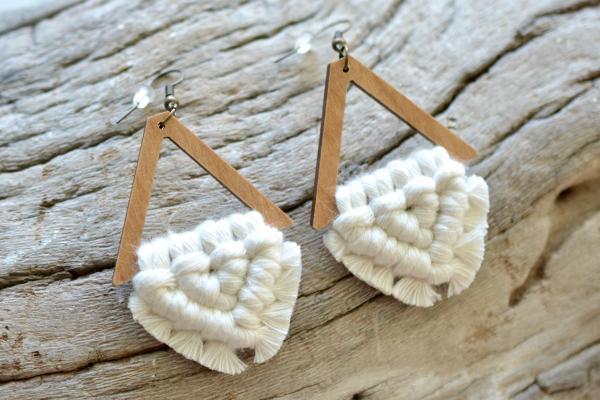 Natural Wooden Macrame Earrings picture