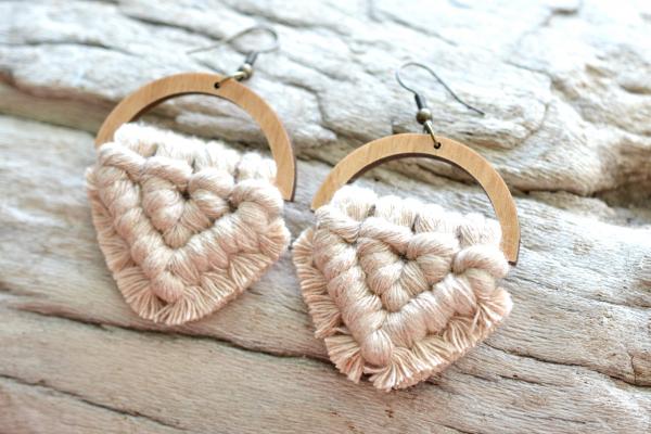 Champagne Blush Wooden Macrame Earrings picture