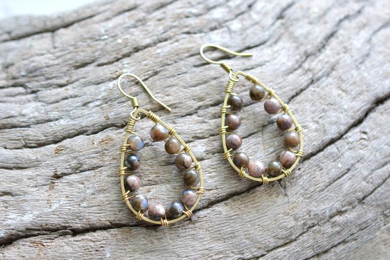 Llanolite Gold Wire Wrapped Earrings picture