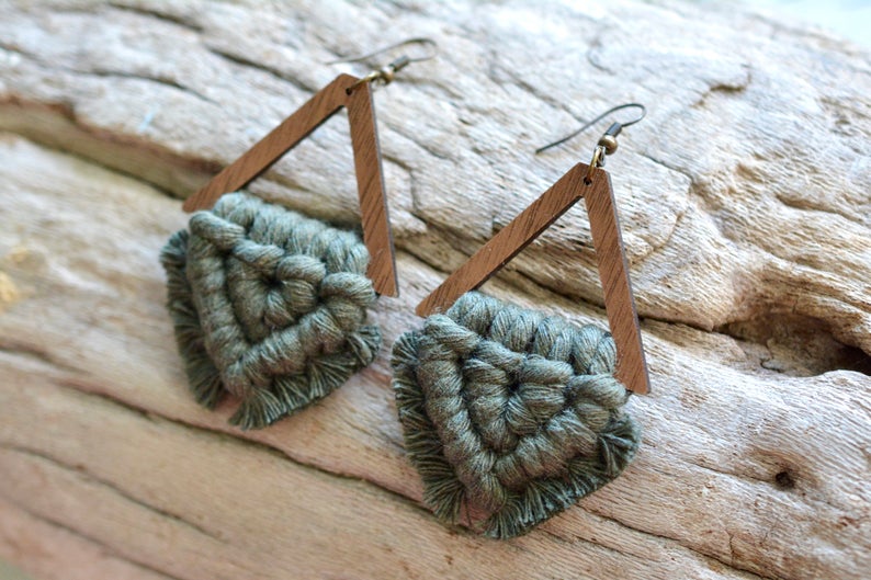 Army Green Macrame Earrings picture