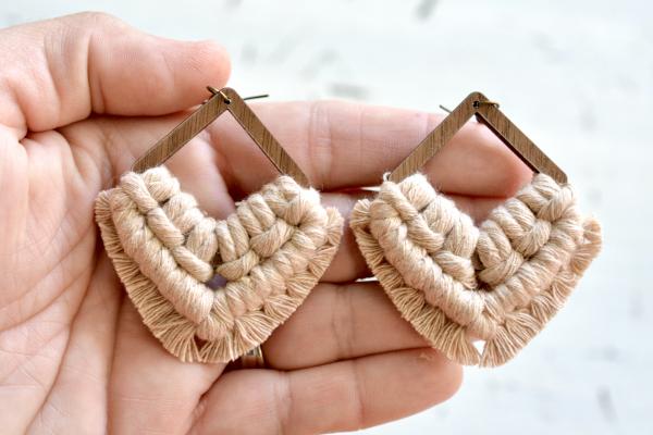 Champagne Blush Wooden Macrame Earrings picture