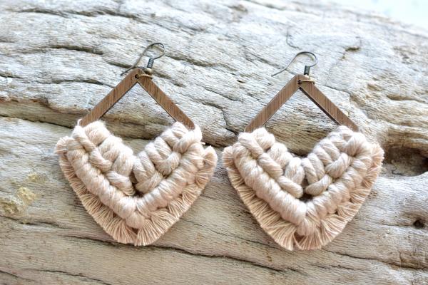 Champagne Blush Wooden Macrame Earrings