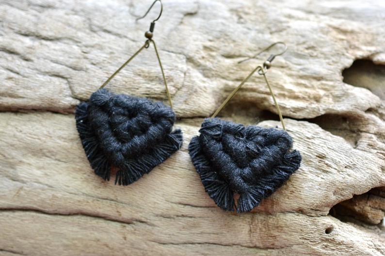 Black Triangle Macrame Earrings picture