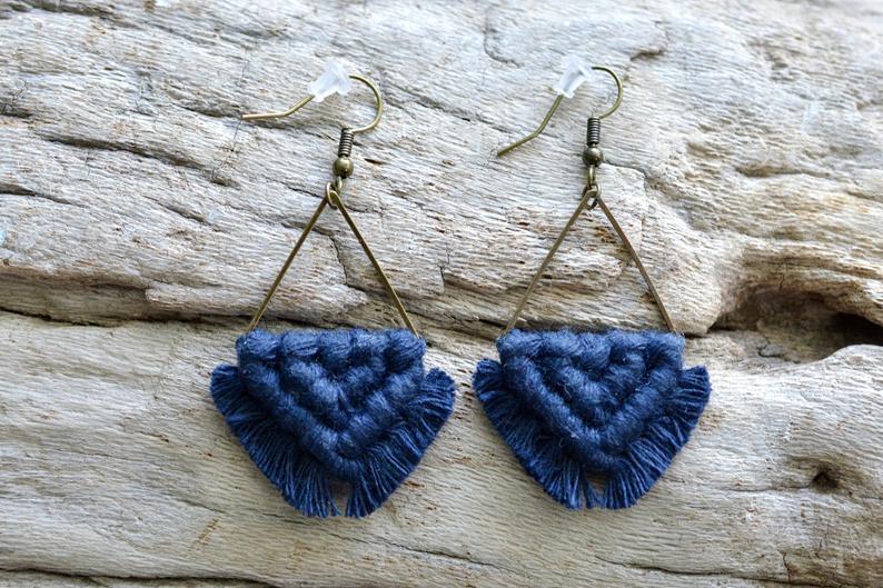 Navy Blue Macrame Earrings picture