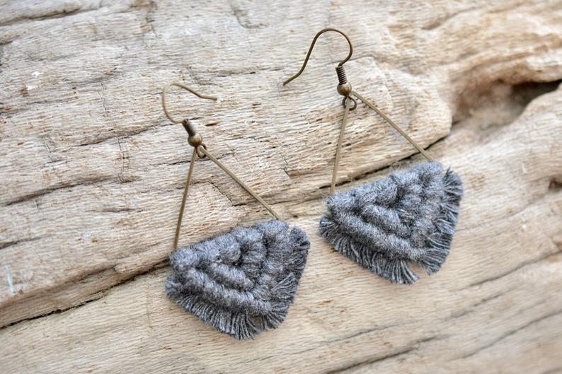 Small Gray Macrame Earrings picture