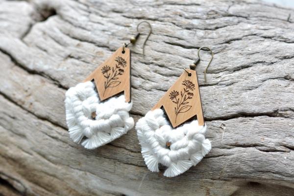 Natural Floral Macrame Wooden Earrings picture