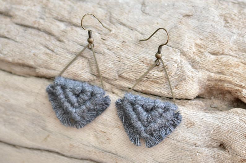 Small Gray Macrame Earrings picture