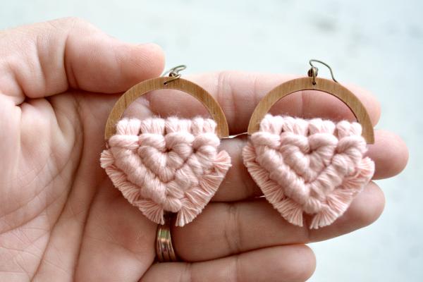 Rose Wooden Macrame Earrings picture