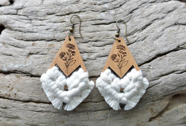 Natural Floral Macrame Wooden Earrings picture