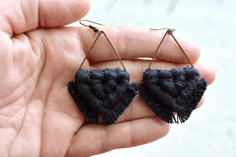 Black Triangle Macrame Earrings picture