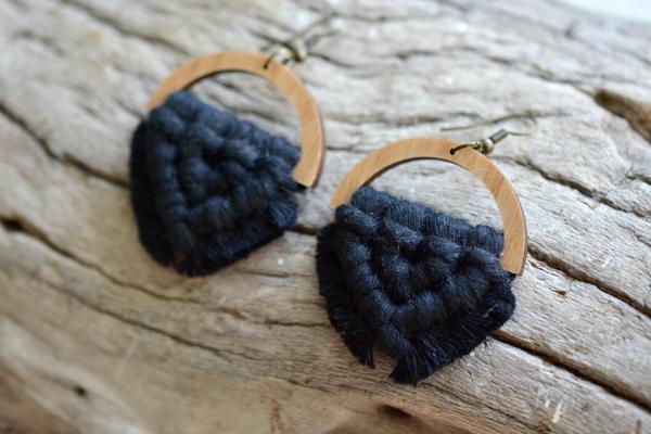 Black Macrame Wooden Earrings picture