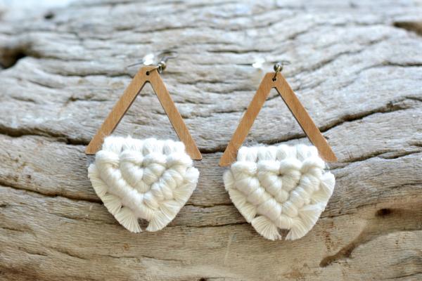 Natural Wooden Macrame Earrings