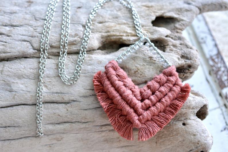 Cinnamon Beaded Macrame Necklace picture