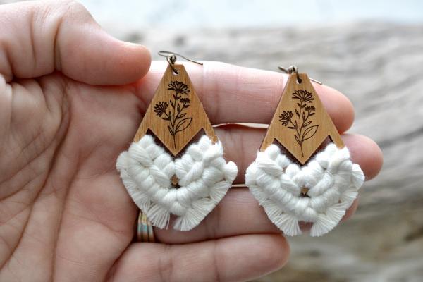 Natural Floral Macrame Wooden Earrings picture