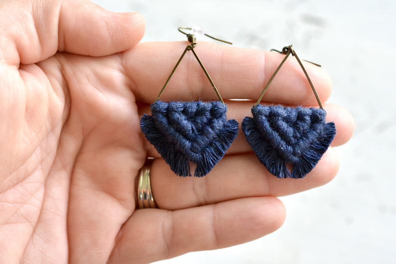Navy Blue Macrame Earrings picture