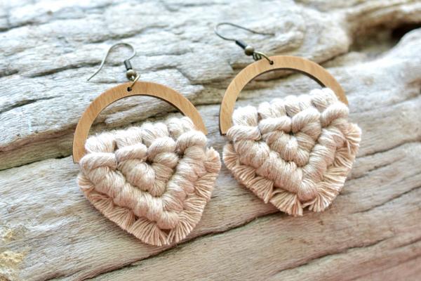 Champagne Blush Wooden Macrame Earrings picture