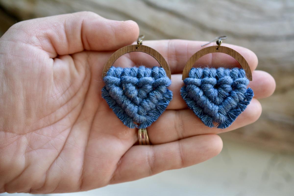 Faded Indigo Wooden Macrame Earrings picture