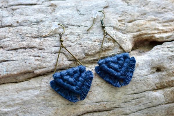 Navy Blue Macrame Earrings picture