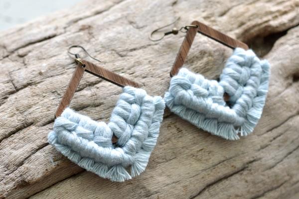 Light Blue Wooden Macrame Earrings picture