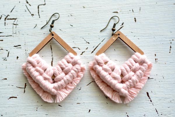 Rose Wooden Macrame Earrings picture