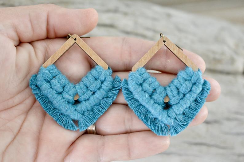 Teal Macrame Earrings picture