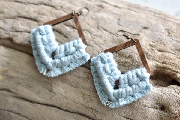 Light Blue Wooden Macrame Earrings picture