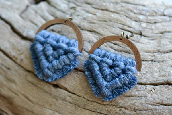 Faded Indigo Wooden Macrame Earrings picture