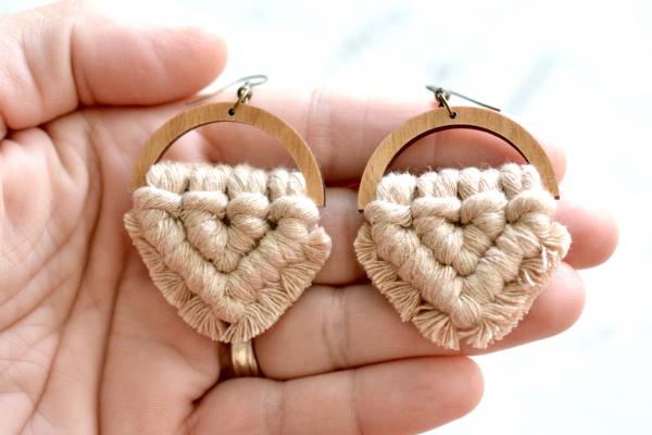 Champagne Blush Wooden Macrame Earrings picture