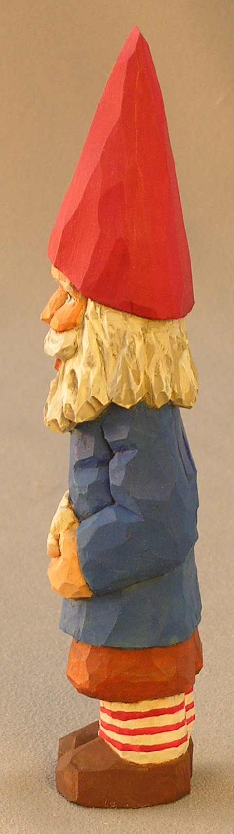 Wood Carving, Woodland Creature, Vintage Style Wood Carving, Hand Carved Original, Hand Carved Gnome Holding Daisy SA13 6.5Â X 1.5Â X 1.5Â picture