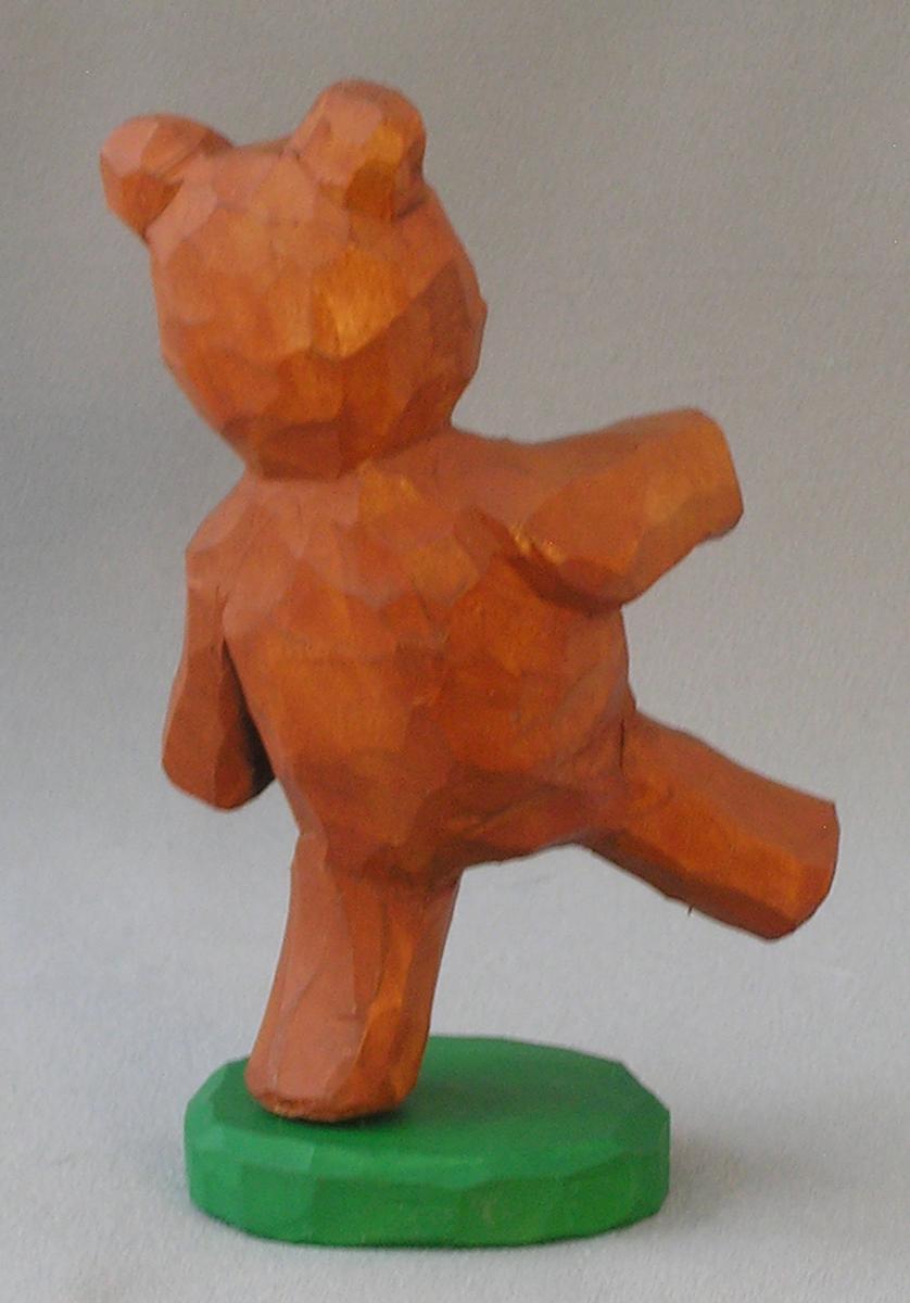 Wood Carving, Figurines in Wood, Carved Original, Hand Carved Original, Teddy Bear Walk on Green Base AM 7 5.5Â X 3.5Â X 2.5Â picture