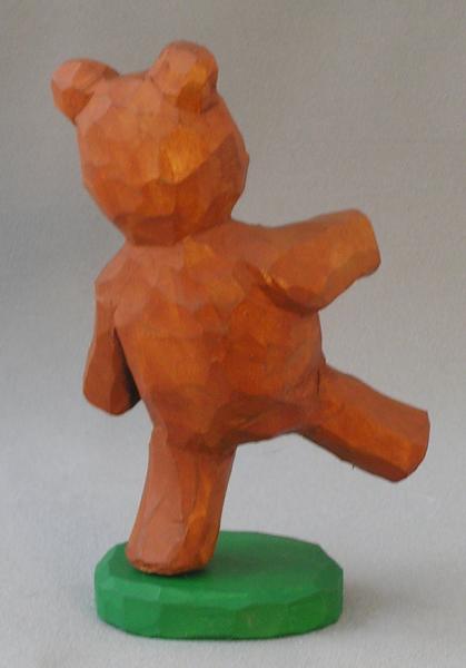 Wood Carving, Figurines in Wood, Carved Original, Hand Carved Original, Teddy Bear Walk on Green Base AM 7 5.5 X 3.5 X 2.5 picture