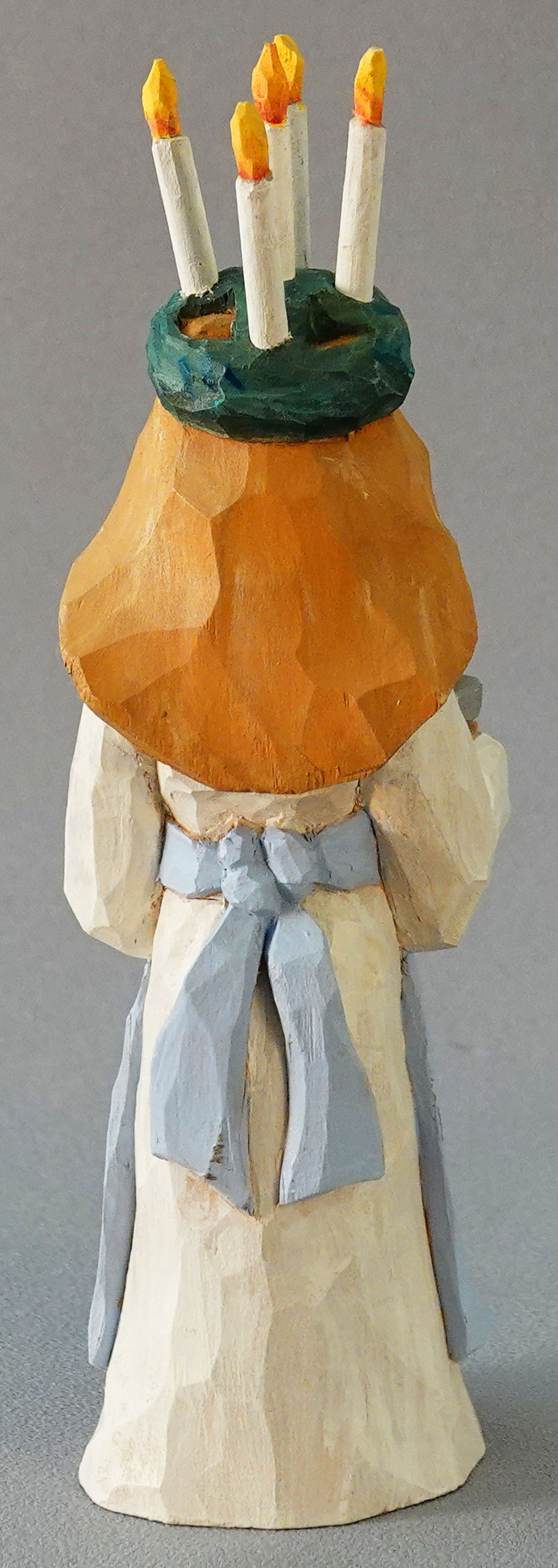 Wood Carving, Santa Claus Figurines, Wood Art, Santa Lucia Holding Saffron Bun with Candle Wreath on Her Head SA79 7.5Â X 2Â X 2Â picture