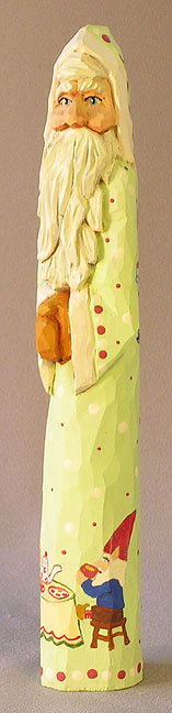 Wood Carving, Santa Carving, Vintage Wood Carving, Original, Santa Claus in Minty Green Coat Elf Tea Party and Tea Cups SA89 10Â X 2Â X 2Â picture