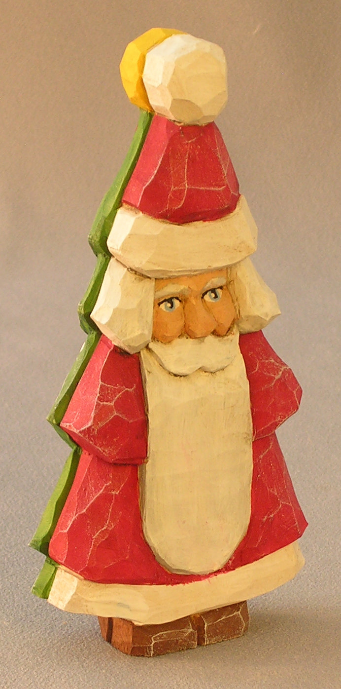 Wood Carving, Santa Figurines, Hand Carved, Santa Wood Art, Carved Original, Figurines, Santa Christmas Tree 2 Sides SA8 6Â X 2.5Â X 1Â picture